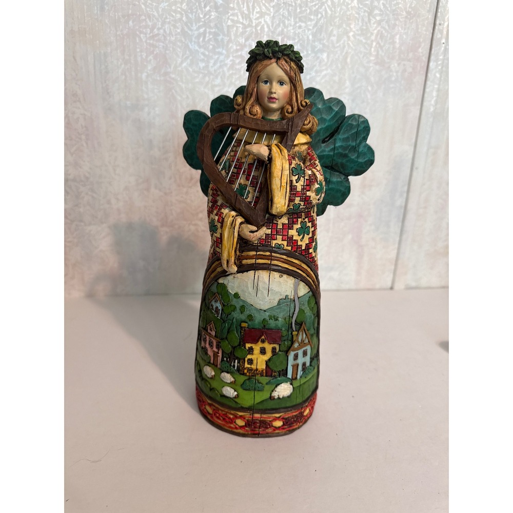 Jim Shore Heartwood Creek Irish Angel Figurine Harp Shamrock Wings 12 Inch